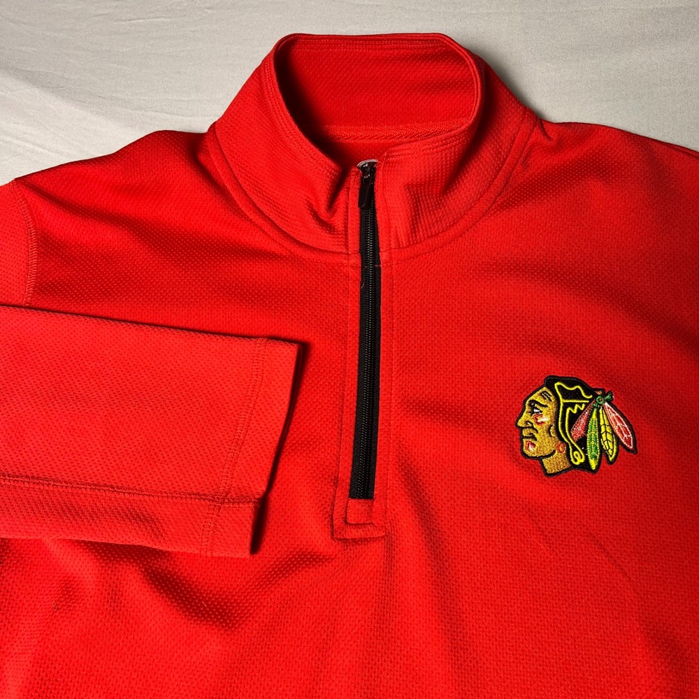 NHL Chicago Blackhawks Quarter Zip Pullover Red Mens Large Hockey Athletic Top
